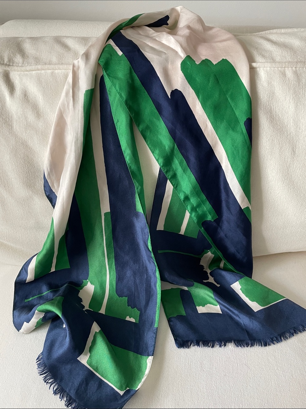 Ann Taylor Green Navy and Cream Abstract Silk Scarf - Picture 5 of 6